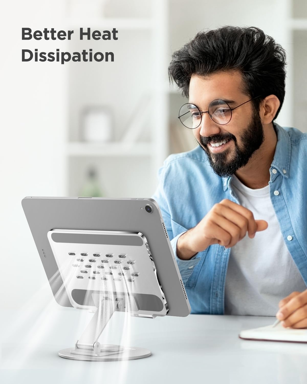 MoKo Acrylic Tablet Stand Holder Adjustable IPad Stand With Aluminum 360 Rotating Base Compatible With 4 7 12 9inch Device Such As Ipad Pro 12 9 Ipad Pro 11 10 9 10 2 Ipad Air Mini Clear Silver