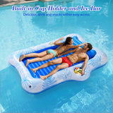 MoKo Pool Floats Adult, 84" x 58" Large Floating Bed with Ice Bar, Tanning Chair Inflatable Lounger with Drink Holder Pool Raft Tanning Bed Inflatable Pool Toys for Party Beach Backyard, Blue Leaf