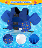 MoKo Toddler Swim Vest for Kids, Swim Arm Floaties 30-70 lbs Cartoon Swimming Water Wings with Crotch Strap, Pool Float Vests Sleeves Shoulder Straps Arm Band for Children, Blue Dinosaurs