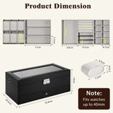 MoKo Watch Box Organizer, 2 Layers Lockable Sunglasses Jewelry Organizer with Glass Lid for Men Women, Watch Display Case Jewelry Box for Watches, Sunglasses, Tie Pins, Cufflinks, Rings, Black