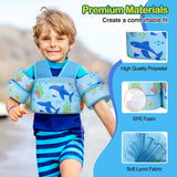 MoKo Toddler Swim Vest for Kids, Swim Arm Floaties 22-66 lbs Boys and Girls Cartoon Swimming Water Wings Pool Float Vests Sleeves Shoulder Straps Arm Band for Children Learn to Swim, Blue Shark