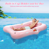 MoKo Pool Floats Adult, 82" x 50" Large Floating Bed with Ice Bar, Tanning Bed Pool Raft Inflatable Lounger with Drink Holder Tanning Chair Inflatable Pool Toys for Party Beach Backyard, Pink Leaf