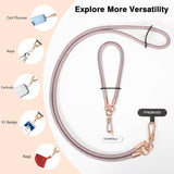 MoKo Crossbody Phone Lanyard, Adjustable Cell Phone Lanyard, Premium 8mm Thick Rope Mobile Phone Lanyard for iPhone, Samsung,and More | Phone Neck Strap×1, Wrist Strapx1, Lanyard Patch×2, Rose Gold