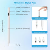 MoKo Stylus Pen for Touch Screen, Active Universal Stylus Pen Compatible with iPad/iPhone/Samsung and Other iOS/Android Smartphone and Tablet Devices Tablet Pen with Power Display, White