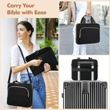 MoKo Bible Cover, Large Bible Cover Case for Women, Multi-Pockets Bible Carrying Church Bag Bible Book Cover with Pen Slots, Handle & Shoulder Strap, Black