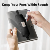 MoKo Pen Holder for Notebook, Pencil Pouch with Adjustable Elastic Band, Slim Portable Zipper Pen Pouch Holder for Planners, Journals, Book, Black