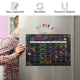 MoKo Magnetic Calendar for Kitchen Refrigerator, Dry Erase Monthly Calendar Planner and Grocery Shopping List with 8 Chalk Markers - Black