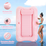 MoKo Pool Floats Adult, 82" x 50" Large Floating Bed with Ice Bar, Tanning Bed Pool Raft Inflatable Lounger with Drink Holder Tanning Chair Inflatable Pool Toys for Party Beach Backyard, Pink Leaf