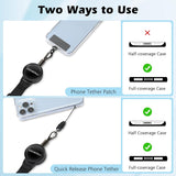 MoKo Anti-theft Phone Tether, Phone Lanyard Retractable Steel Line Cellphone Strap with Locking Carabiner and Metal 360° Tether Tab for Outdoor Skiing Hiking Climbing Fishing, Black