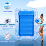 MoKo Pool Floats Adult, 84" x 58" Large Floating Bed with Ice Bar, Tanning Chair Inflatable Lounger with Drink Holder Pool Raft Tanning Bed Inflatable Pool Toys for Party Beach Backyard, Blue Leaf