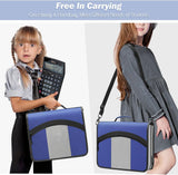 MoKo Zipper Binder, 3 inch 3 Ring Binder with Zipper, 600 Sheet Capacity Multi-Pocket School Binder organizer, Handle and Shoulder Strap Included, Blue & Gray
