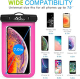 MoKo Waterproof Phone Pouch Holder 2Pack, Underwater Cellphone Case Dry Bag with Lanyard Armband Compatible with iPhone 14 13 12 11 Pro Max X/Xr/Xs/SE 3, Samsung S21/S10, Black+Magenta