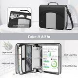 MoKo Zipper Binder, 3-Inch 3 Rings Binder with Zipper, 600 Sheet Capacity Multi-Pocket School Bag Organizer, Handle and Shoulder Strap Included, Black & Gray