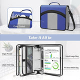 MoKo Zipper Binder, 3 inch 3 Ring Binder with Zipper, 600 Sheet Capacity Multi-Pocket School Binder organizer, Handle and Shoulder Strap Included, Blue & Gray