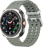 MoKo Bracelet Sport Compatible avec Samsung Galaxy Watch Ultra 47mm (2025/2024) pour Hommes Femmes, Bracelet de Remplacement en Silicone Souple Respirant et Étanche, Vert gris+Boucle Argent