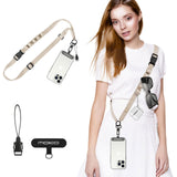 MoKo Universal Phone Lanyard, Nylon Adjustable Cell Phone Crossbody Strap Detachable Women & Men Cellphone Lanyards Around the Neck with Patches for iPhone, Most Smartphones, Light Khaki
