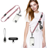 MoKo Universal Phone Lanyard, Nylon Adjustable Cell Phone Crossbody Strap Detachable Women & Men Cellphone Lanyards Around the Neck with Patches for iPhone, Most Smartphone, Rose Gold