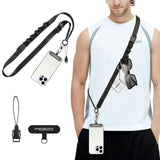 MoKo Universal Phone Lanyard, Nylon Adjustable Cell Phone Crossbody Strap Detachable Women & Men Cellphone Lanyards Around the Neck with Patches for iPhone, Most Smartphones, Black