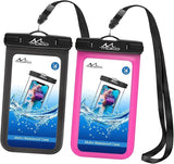 MoKo Waterproof Phone Pouch Holder 2Pack, Underwater Cellphone Case Dry Bag with Lanyard Armband Compatible with iPhone 14 13 12 11 Pro Max X/Xr/Xs/SE 3, Samsung S21/S10, Black+Magenta