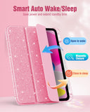 MoKo Slim Case for iPad (A16) 11th Generation 11 Inch 2025,iPad 10th Generation 2022 10.9 Inch,Glitter Smart Cover with Pencil Holder,Sparkly Clear Back Shell,Auto Wake/Sleep, Glitter Bouquet Pink