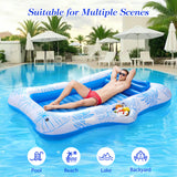 MoKo Pool Floats Adult, 84" x 58" Large Floating Bed with Ice Bar, Tanning Chair Inflatable Lounger with Drink Holder Pool Raft Tanning Bed Inflatable Pool Toys for Party Beach Backyard, Blue Leaf