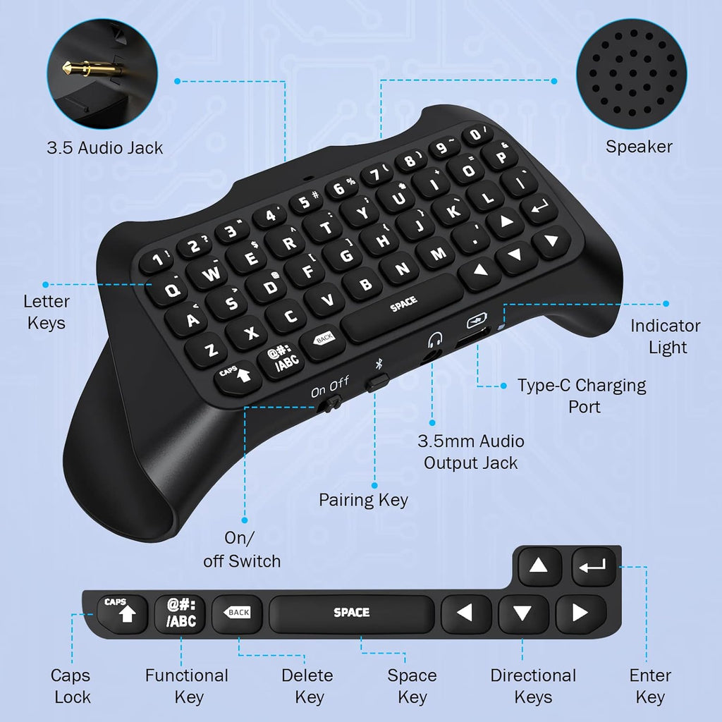 MoKo Keyboard for PS5 Controller with Green Backlight, Bluetooth Wirel ...