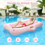 MoKo Pool Floats Adult, 82" x 50" Large Floating Bed with Ice Bar, Tanning Bed Pool Raft Inflatable Lounger with Drink Holder Tanning Chair Inflatable Pool Toys for Party Beach Backyard, Pink Leaf