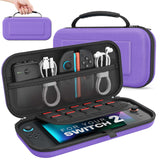 MoKo Carrying Case for Nintendo Switch 2 2025, Protective Hard Shell Portable Travel Carry Case Pouch Holds 10 Cartridges w/Pockets for Switch 2 Accessories and Games, Purple