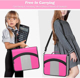 MoKo Zipper Binder, 3 inch 3 Ring Binder with Zipper, 600 Sheet Capacity Oxford Cloth Multi-Pocket School Binder Organizer, Handle and Shoulder Strap Included, Magenta+Gray