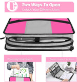 MoKo Zipper Binder, 3 inch 3 Ring Binder with Zipper, 600 Sheet Capacity Oxford Cloth Multi-Pocket School Binder Organizer, Handle and Shoulder Strap Included, Magenta+Gray