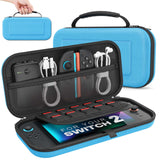 MoKo Carrying Case for Nintendo Switch 2 2025, Protective Hard Shell Portable Travel Carry Case Pouch Holds 10 Cartridges w/Pockets for Switch 2 Accessories and Games, Blue