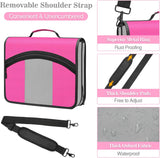 MoKo Zipper Binder, 3 inch 3 Ring Binder with Zipper, 600 Sheet Capacity Oxford Cloth Multi-Pocket School Binder Organizer, Handle and Shoulder Strap Included, Magenta+Gray