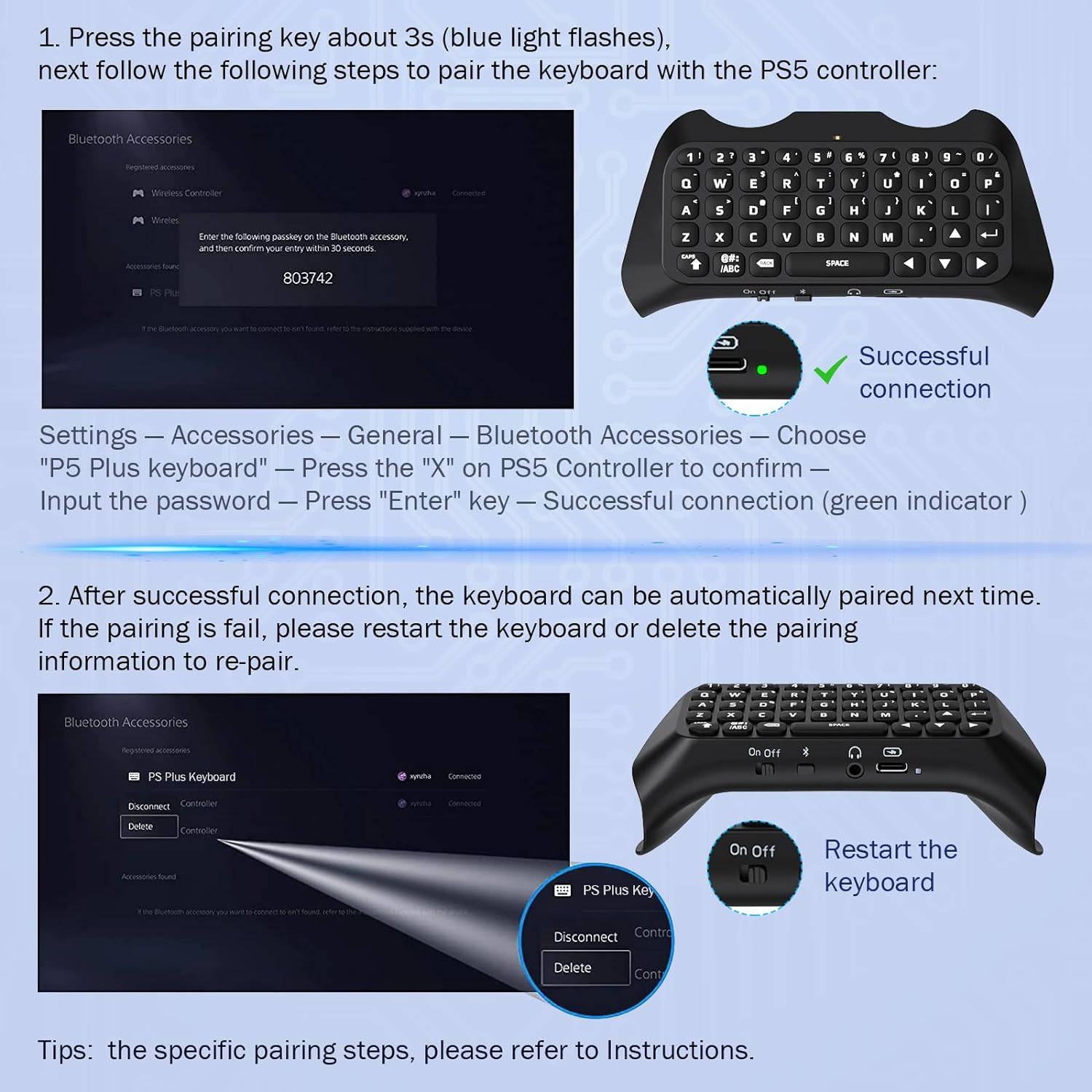 Psx Keypad MoKo Keyboard for PS5 Controller with Green Backlight, Bluetooth Wirel ...