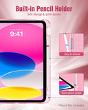 MoKo Slim Case for iPad (A16) 11th Generation 11 Inch 2025,iPad 10th Generation 2022 10.9 Inch,Glitter Smart Cover with Pencil Holder,Sparkly Clear Back Shell,Auto Wake/Sleep, Glitter Bouquet Pink