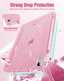 MoKo Slim Case for iPad (A16) 11th Generation 11 Inch 2025,iPad 10th Generation 2022 10.9 Inch,Glitter Smart Cover with Pencil Holder,Sparkly Clear Back Shell,Auto Wake/Sleep, Glitter Bouquet Pink