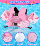 MoKo Swim Arm Floaties 15-30 lbs, Toddler Swim Vest for Kids Cartoon Swimming Water Wings with Crotch Strap, Pool Float Vests Sleeves Shoulder Straps Arm Band for Children, Baby Pink Whale