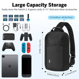MoKo Sling Crossbody Bag for Switch 2/OLED/Steam Deck/Rog Ally X, Protective Travel Chest Carrying Case Gaming Pouch with 8 Game Card Slots, Minimalist Chest Tablet Bag for 11" iPad Pro/Air, Black