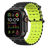 MoKo Ocean Band Compatible with Apple Watch Ultra 3/2/1 49mm, Upgraded Silicone Sports Bands 46mm 45mm 44mm, Series 11/10/9/8/7/6/5 SE3/2/1 Breathable Strap with Metal Connector, Black/Black&lime