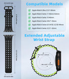 MoKo Ocean Band Compatible with Apple Watch Ultra 3/2/1 49mm, Upgraded Silicone Sports Bands 46mm 45mm 44mm, Series 11/10/9/8/7/6/5 SE3/2/1 Breathable Strap with Metal Connector, Black/Lime&gray