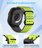 MoKo Ocean Band Compatible with Apple Watch Ultra 3/2/1 49mm, Upgraded Silicone Sports Bands 46mm 45mm 44mm, Series 11/10/9/8/7/6/5 SE3/2/1 Breathable Strap with Metal Connector, Black/Lime&gray
