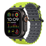 MoKo Ocean Band Compatible with Apple Watch Ultra 3/2/1 49mm, Upgraded Silicone Sports Bands 46mm 45mm 44mm, Series 11/10/9/8/7/6/5 SE3/2/1 Breathable Strap with Metal Connector, Black/Lime&gray