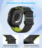 MoKo Ocean Band Compatible with Apple Watch Ultra 3/2/1 49mm, Upgraded Silicone Sports Bands 46mm 45mm 44mm, Series 11/10/9/8/7/6/5 SE3/2/1 Breathable Strap with Metal Connector, Black/Black&lime