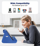 MoKo Tablet Pillow Stand, Soft Tablet Cushion Stand, With Multiple Viewing Angles and Storage Pocket, Fits iPad 10.2 2021/iPad Air 5/4/3/iPad Pro 11/12.9 2022, iPad 10th,Galaxy Tab, iPhone, Book, Blue