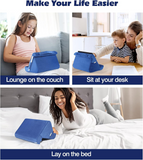 MoKo Tablet Pillow Stand, Soft Tablet Cushion Stand, With Multiple Viewing Angles and Storage Pocket, Fits iPad 10.2 2021/iPad Air 5/4/3/iPad Pro 11/12.9 2022, iPad 10th,Galaxy Tab, iPhone, Book, Blue