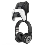 MoKo Controller Holder Wall Mount for Xbox One, Xbox 360, PS3, PS4, PS5, PC, STEAM, Switch, Headphone Hanger for All Universal Headsets, Black