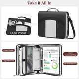 MoKo Zipper Binder, 3 inch 3 Ring Binder, 600 Sheet Capacity Multi-Pocket School Binder Organizer with Handle and Shoulder Strap, Black & Gray