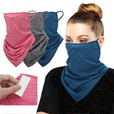 MoKo Scarf Mask Bandana with Ear Loops 3 Pack, Neck Gaiter Balaclava with Filter Pocket Face Mask for Outdoor for Women Men