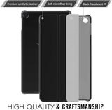 MoKo Case Fits Kindle Fire 7 Tablet (9th Generation, 2019 Release), PU Leather Trifold Stand Cover Frosted Clear Backshell with Auto Wake/Sleep - Black