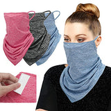 MoKo Scarf Mask Bandana with Ear Loops 3 Pack, Neck Gaiter Balaclava with Filter Pocket Face Mask for Outdoor for Women Men