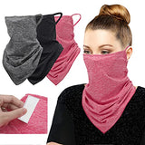 MoKo Scarf Mask Bandana with Ear Loops 3 Pack, Neck Gaiter Balaclava with Filter Pocket Face Mask for Outdoor for Women Men